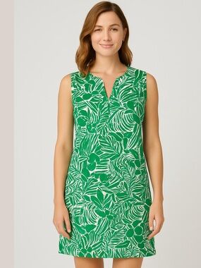 Stella Parker Collection Tropical Green & White Dress UPF 50 L New